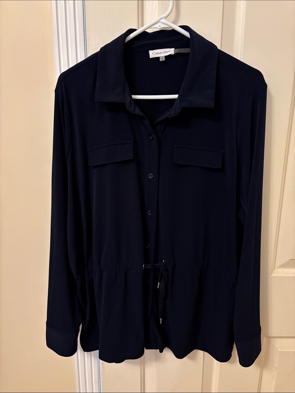 Calvin Klein Dark Navy Button-Front Drawstring Shirt
